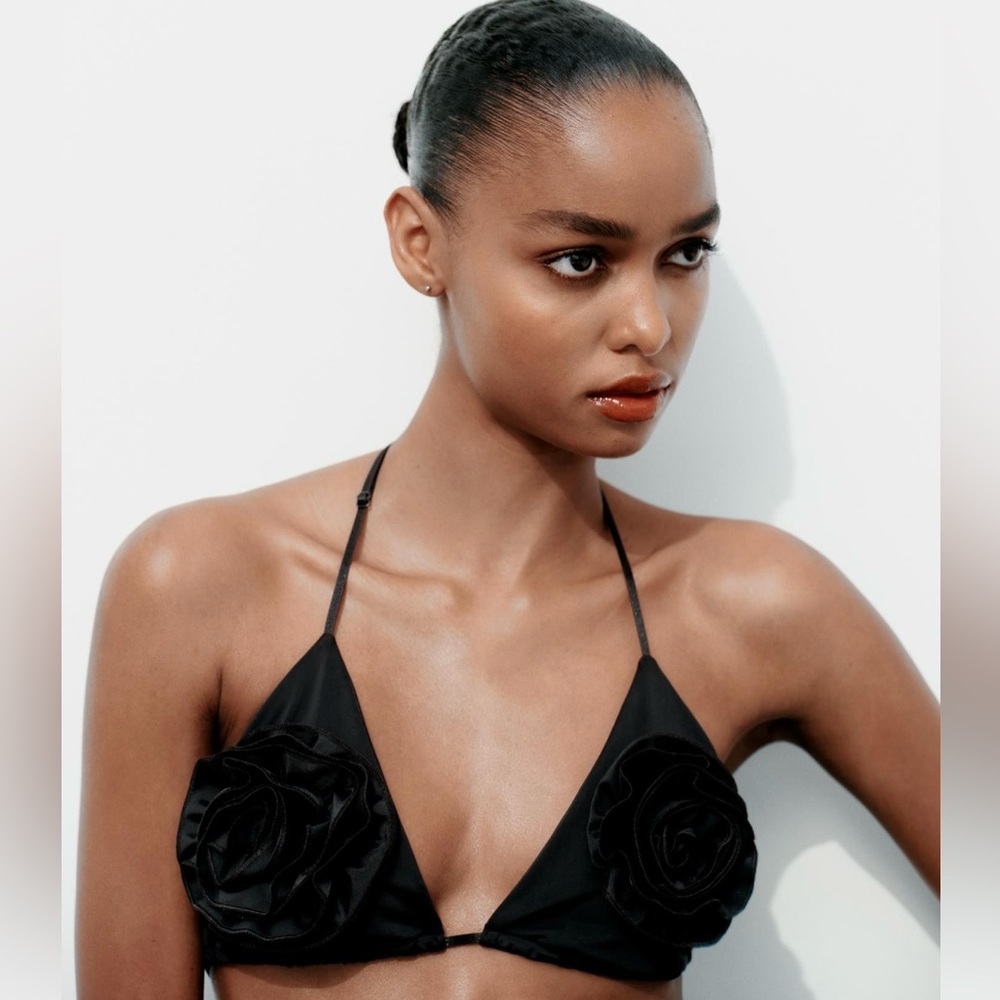 Zara Black Floral Top Bikini top Size Medium